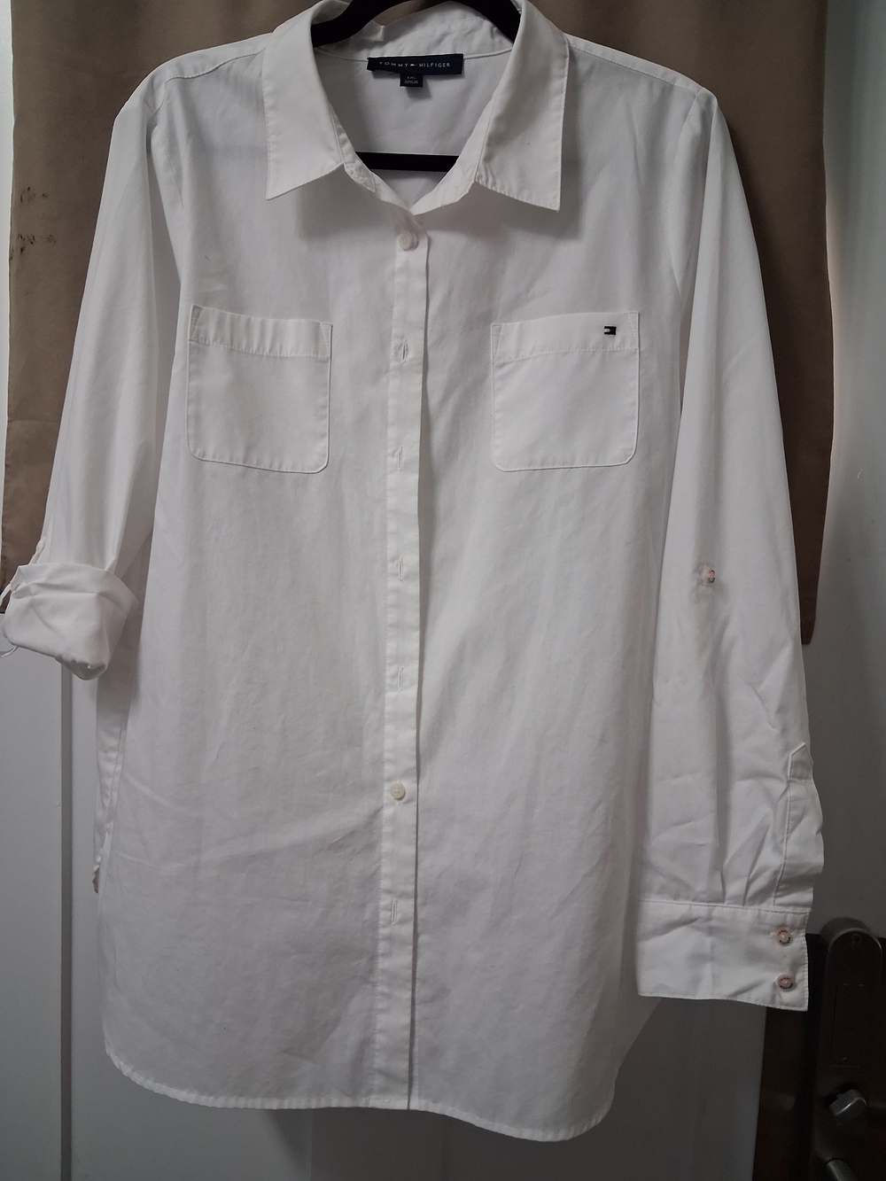 Tommy Hilfiger White Womens Long-Sleeve Button-Down Shirt